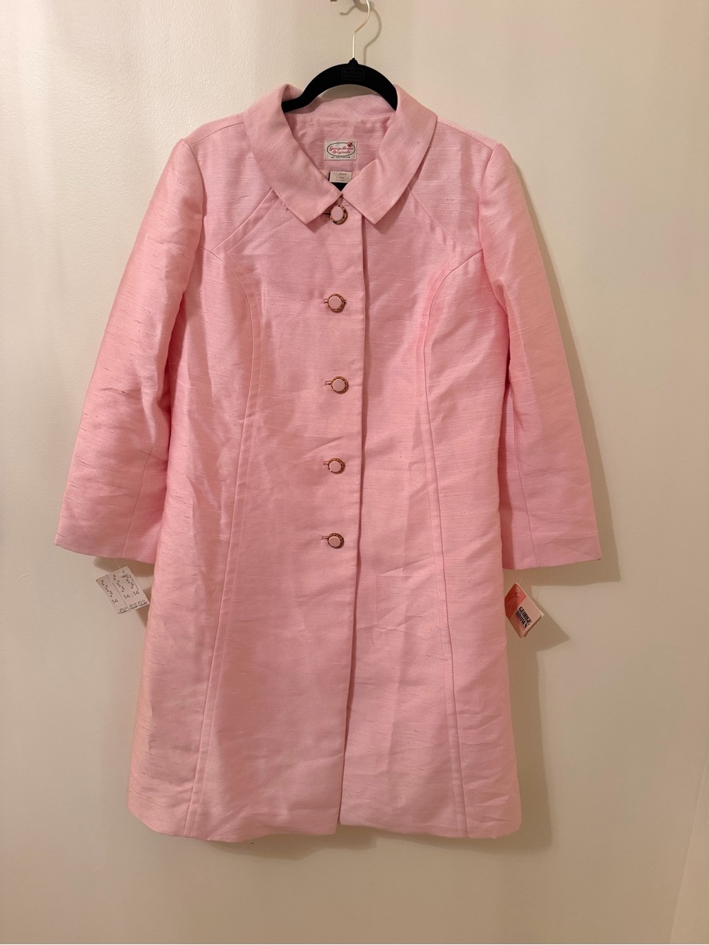 1960s George Brown Originals Pink Wool Silk Coat with Vintage OG Tags Size 14